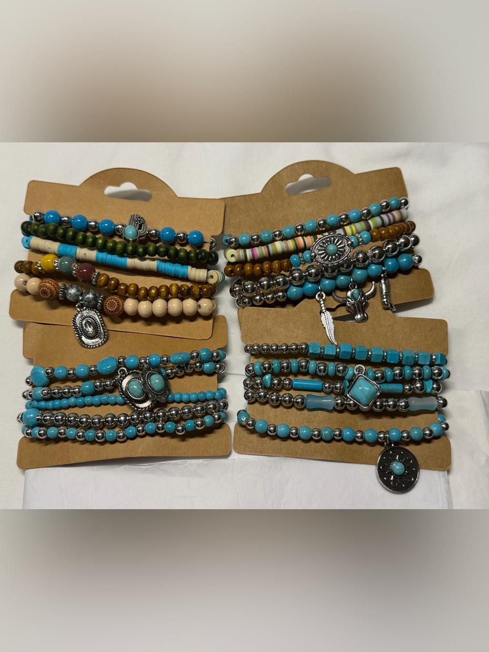 Boho Western Faux Turquoise Multi-Style Beaded Bracelet Set with Charms - Pick 1